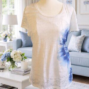 Style & Co. Blue and White Graphic Short Sleeve T-Shirt With Attached Tank Top-L